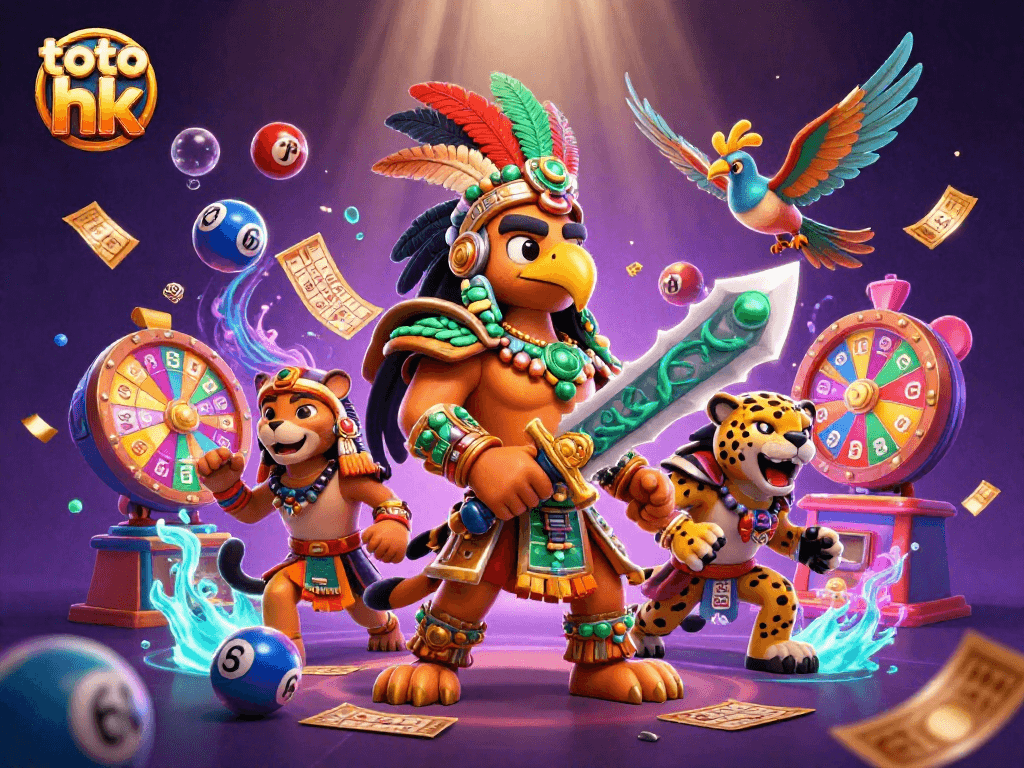 Menangkan hadiah jackpot dengan toto hk sambil melihat bola lotere berwarna-warni memantul di sekitar.