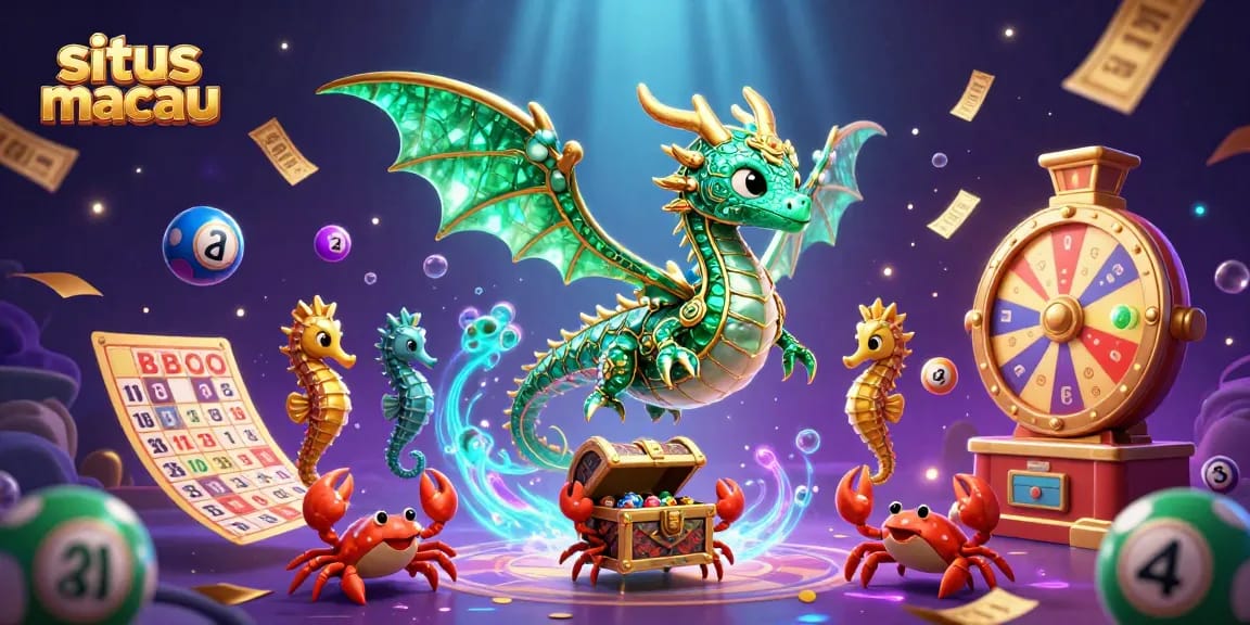 Engage with situs macau through vibrant lottery scenes and treasure-filled adventures in this stunning illustration.